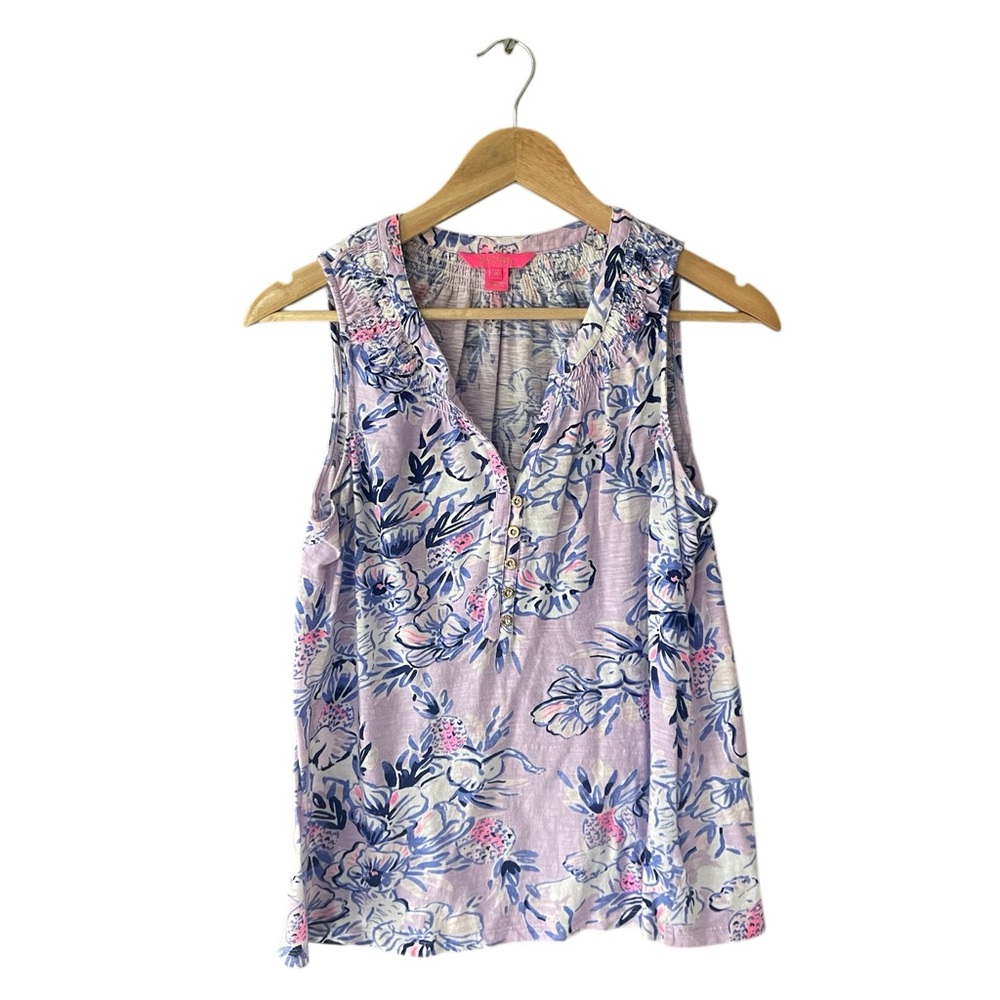 Lilly Pulitzer Lavender Floral Sleeveless Henley Top